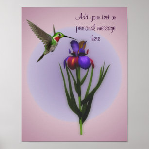 Hummingbird and Iris Flower Personalized Poster