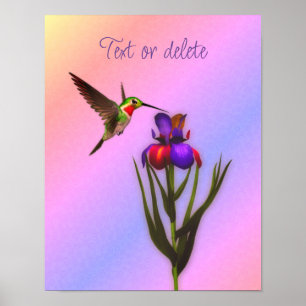 Hummingbird and Iris Flower Personalized Poster