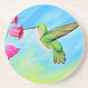 Hummingbird and Pink Bell Flowers Painting Zandsteen Onderzetter