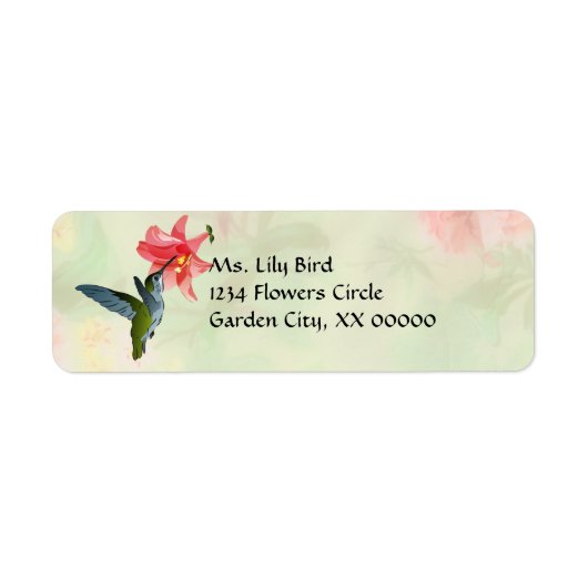 Hummingbird and Pink Lily on Floral Pattern Etiket (Voorkant)