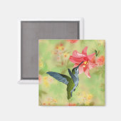 Hummingbird and Pink Lily on Floral Pattern Magneet (Voorkant / Achterkant)