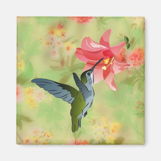 Hummingbird and Pink Lily on Floral Pattern Magneet (Voorkant)
