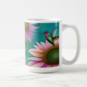 Hummingbird and Pink Sunflower Koffiemok