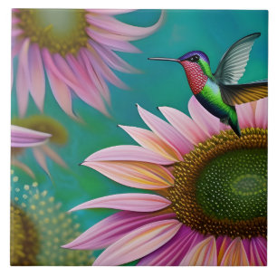 Hummingbird and Pink Sunflower Tegeltje