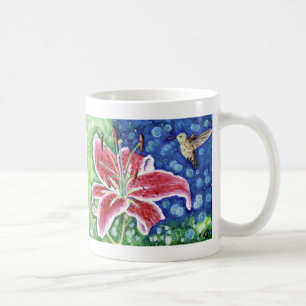 Hummingbird and Stargazer Lily Painting Koffiemok