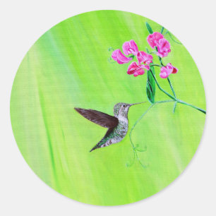 Hummingbird and Sweet Peas Painting Ronde Sticker