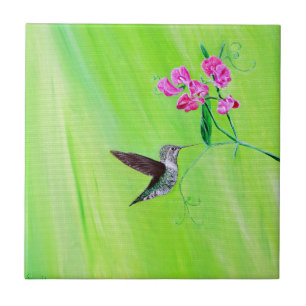 Hummingbird and Sweet Peas Painting Tegeltje