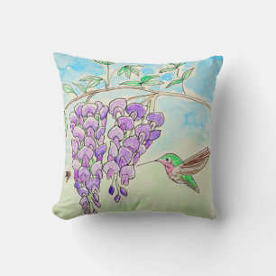 Hummingbird and Wisteria Painting Kussen