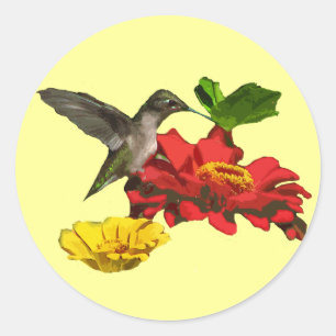 Hummingbird and Zinnias Ronde Sticker