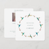 Hummingbird Baptism Invitation with Baby Photo (Devant / Derrière)