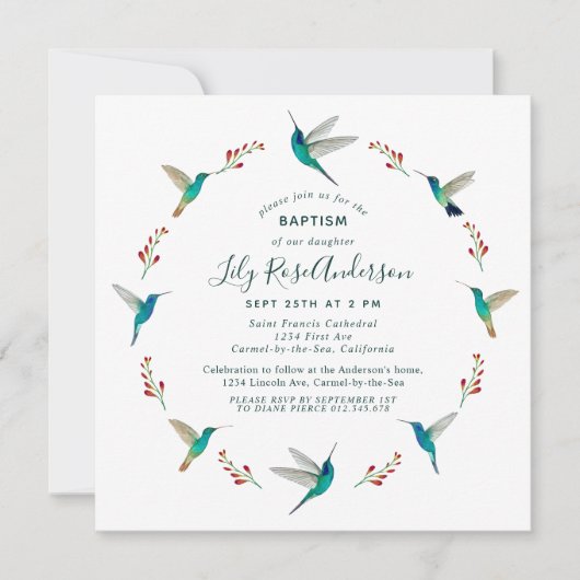 Hummingbird Baptisme Invitation Aankondiging (Voorkant)