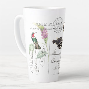 Hummingbird Bird Flower French Ephemera Latte Mok
