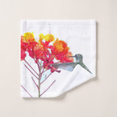 Hummingbird Bird Red Flowers Bath Towel Set Bad Handdoek (Wasdoekje)