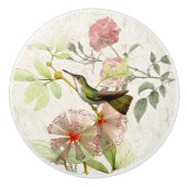 Hummingbird Bird Roos Flowers Ceramic Pull Knop (Voorkant)