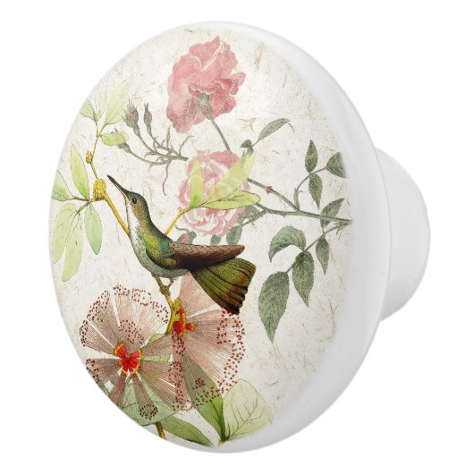 Hummingbird Bird Roos Flowers Ceramic Pull Knop (Rechts)