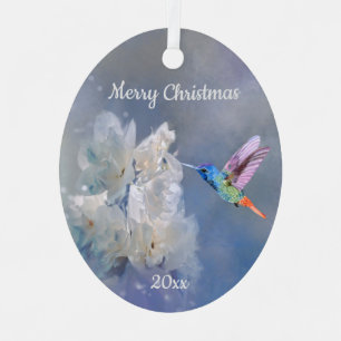 Hummingbird Bird White Garden Flower Kerstme Metalen Ornament