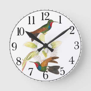 Hummingbird Bird Wildlife Floral Wall Clock Ronde Klok