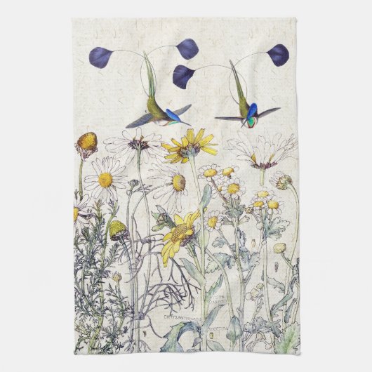 Hummingbird Birds Mums Wildbloks Kitchen Towel Theedoek (Verticaal)