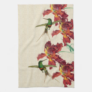 Hummingbird Birds Tulip Flowers Kitchen Towel Theedoek