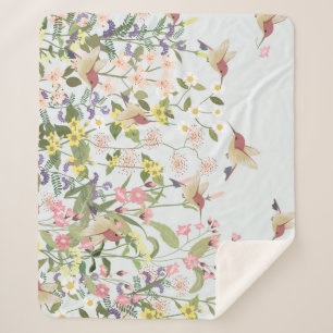 Hummingbird bloementuin illustratie sherpa deken