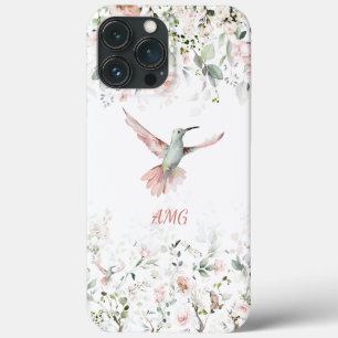 Hummingbird, Blush Pink Roses, Sage Greenery iPhone 13 Pro Max Hoesje