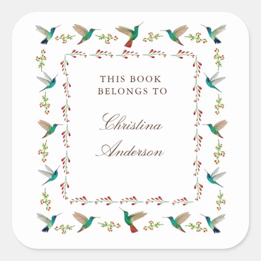 Hummingbird Bookplate Vierkante Sticker (Voorkant)