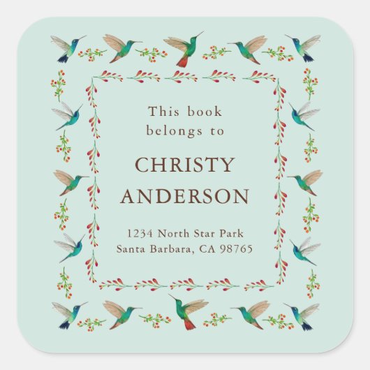 Hummingbird Bookplate Vierkante Sticker (Voorkant)
