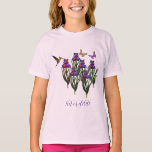 Hummingbird Butterflies Iris Flowers Gepersonalise T-shirt