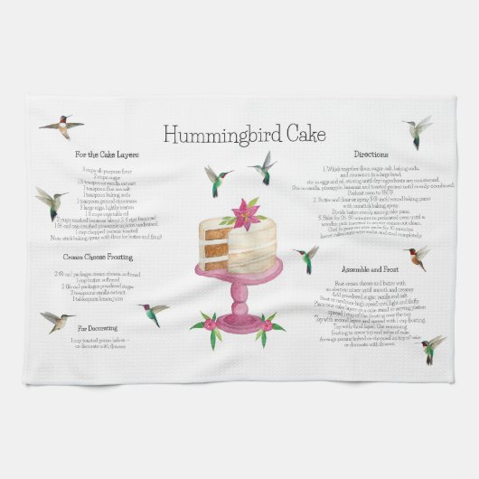 Hummingbird Cake Recipe Kitchen Towel Theedoek (Horizontaal)