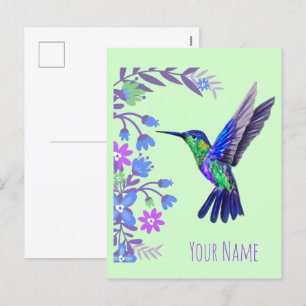Hummingbird Design Botanische Bloemen Vogelliefheb Feestdagenkaart