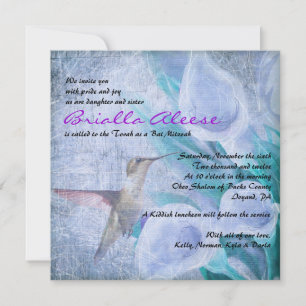 HUMMINGBIRD EN CALLA LILY Bat Mitzvah Invitation Kaart