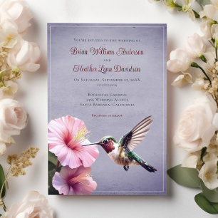 Hummingbird en Hibiscus bruiloft   Paars Kaart