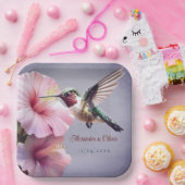 Hummingbird en Hibiscus bruiloft | Paars Papieren Bordje (Feest)