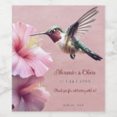 Hummingbird en Hibiscus bruiloft | Roze Wijn Etiket (Enkel label)