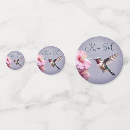 Hummingbird en Hibiscus monogram bruiloft | Paars Confetti (Achterkanten)
