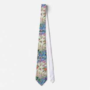 HUMMINGBIRD en Pink Flowers Necktie Stropdas