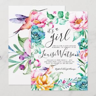 Hummingbird Floral Baby shower Invitation Kaart