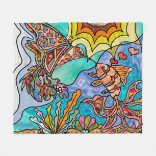 Hummingbird Goldfish Reflection Art Fleece Blanket Deken