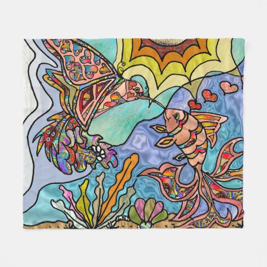 Hummingbird Goldfish Reflection Art Fleece Blanket Deken (Voorkant (Horizontaal))