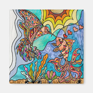 Hummingbird Goldfish Reflection Fantasy Art magnet Magneet