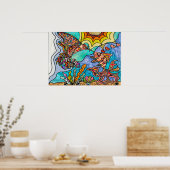 Hummingbird Goldfish Reflection Fantasy Art Poster (Keuken)