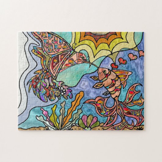 Hummingbird Goldfish Reflection Fantasy Art Puzzle Legpuzzel (Horizontaal)