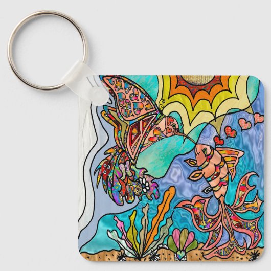 Hummingbird Goldfish Reflection Fantasy Art Sleutelhanger (Voorkant)