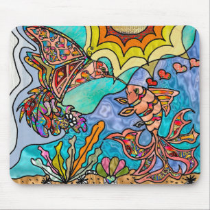 Hummingbird Goldfish Reflection Fantasy Mousepad Muismat