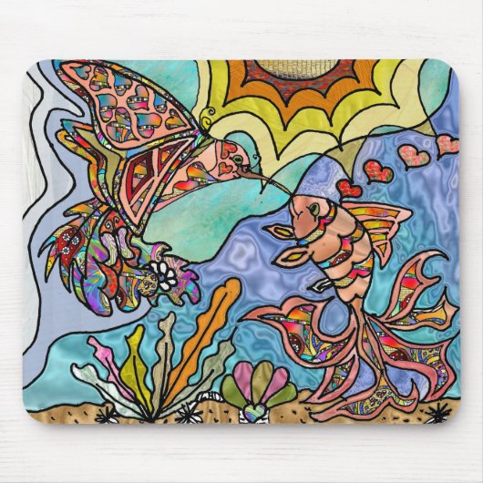 Hummingbird Goldfish Reflection Fantasy Mousepad Muismat (Voorkant)