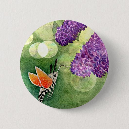 Hummingbird Hawk Moth en Lilacs Ronde Button 5,7 Cm (Voorkant)