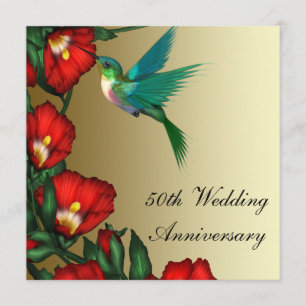 Hummingbird Hibiscus Gold 50th Wedding Jubileum Kaart
