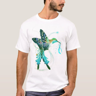 Hummingbird Holding Blauwgroen Ribbon Ovarium Canc T-shirt