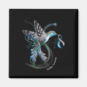 Hummingbird Holding Grey Blue Ribbon T1d Diabetes Magneet