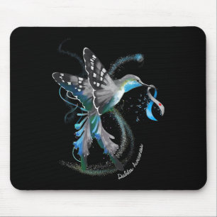 Hummingbird Holding Grey Blue Ribbon T1d Diabetes Muismat